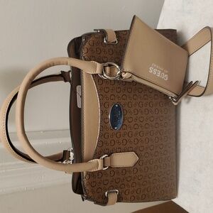 Guess Beige and Brown Satchel